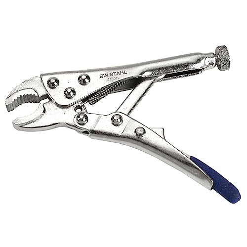SW-Stahl 41501L Gripzange 100 mm I verchromte Zange mit Universalausführung I Maul-Feststellzange halbrunde Backen I Feststellzange 6-fach vernietet