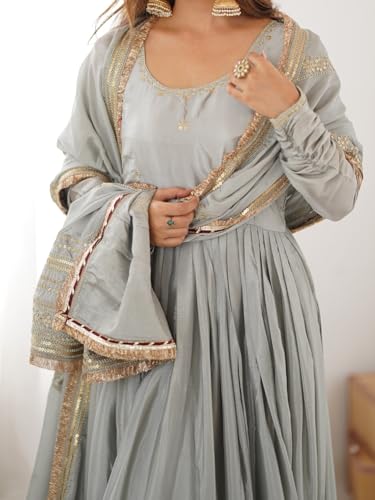 Image of FUSIONIC Elegant Maroon Chinon Anarkali Set with Heavy Border & Dupatta Set