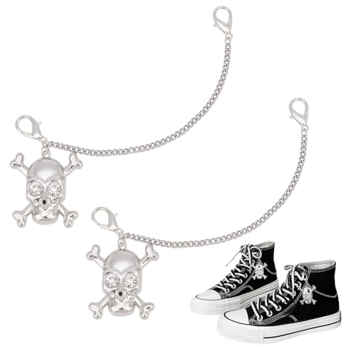 PH PandaHall 2pcs Catena Decorative per Scarpe Ciondoli per Lacci con Teschio, Halloween Catene per Scarpe in Metallo con Chiusura Ad Artiglio di Aragosta per Scarpes da Ginnastica Casual