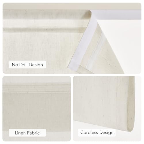 NICETOWN Linen Farmhouse French Door Curtain No Drill Blinds for Windows, Ivory Solid Cordless Blinds for Farmhouse Door Window Covering with Light Filgtering, W26 x L72, 1Pc - image 3
