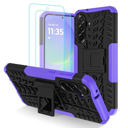 Iokmax for Samsung Galaxy A36 5G Case with 2 Pack Screen Protector, Military Grade Shockproof, Heavy Duty Robust Bumper Cover with Kickstand for Galaxy A36 5G Phone Case, Purple