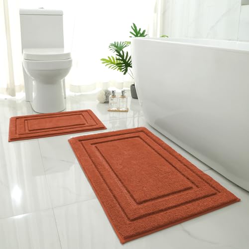 HOMEIDEAS Bathroom Rugs Sets 2 Piece Super Soft and Absorbent Non Slip Microfiber Machine Washable Bath Mat Set (20 x 32 + 16 x 24 Burnt Orange)