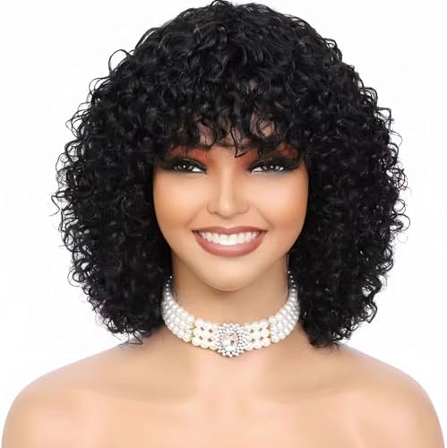 Amazon.com : SwaaVee 10 Inch Short Curly Wig with Bangs Water Wave ...