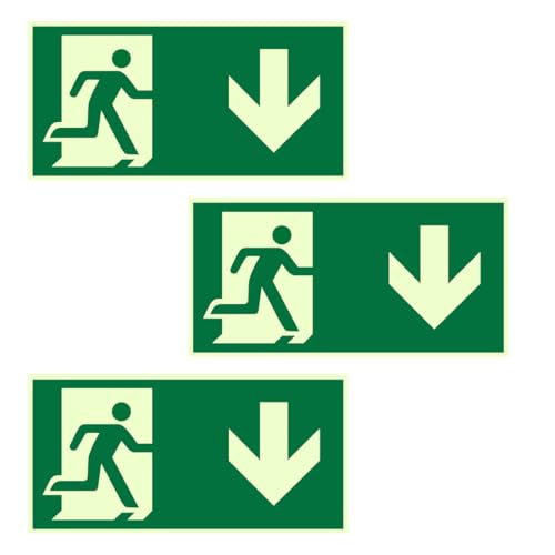 SGERUFZ 3 unidades Alta calidad, luminiscente, autoadhesivo, salida de emergencia homologada, placa de PVC, flecha hacia abajo, señales salida de emergencia, señal de rescate (30x15 cm)