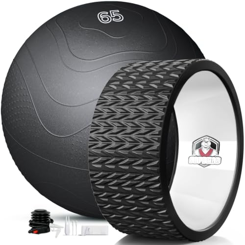 HAPBEAR Yoga Wheel Set with Exercise Ball 12 Back Roller Wheel for Back Pain Relief Foam Roller for Back Stretching Physical Therapy & Muscle Massage