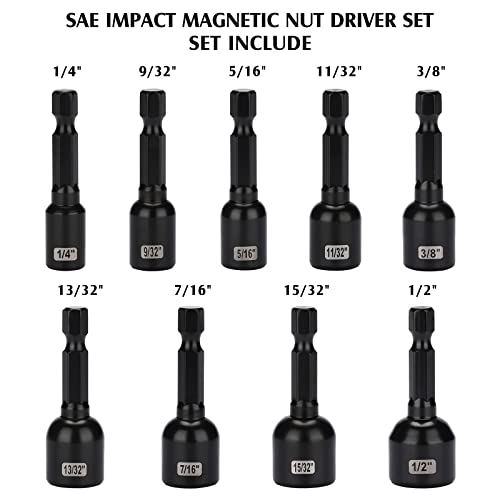 Image of MIXPOWER 9 Piece Impact Ready Magnetic Nut Driver Bit Set, SAE, 1 /4 inch to 1 /2 inch, 48mm Length, Alloy Steel, 1 /4 inch Magnetic Hex Nut Driver Set