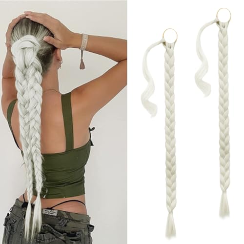 BARSDAR 2PCs 30 Inch Long Braided Ponytail Extension with Hair