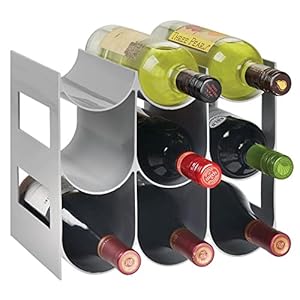 mDesign range bouteille pour vin – joli casier à bouteille en plastique sans BPA jusqu’à 9 bouteilles – porte bouteille autoportant pour boissons et bouteilles de vin – gris