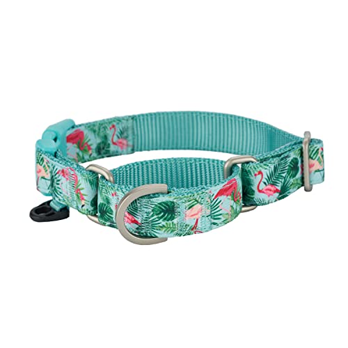 YUDOTE Martingale Dog Collars with Quick Snap Buckle Adjustable Flamingo Pattern Training No Pull Collars for Female Male Small Dogs (Medium,Flamingo)
