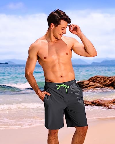 difficort Mens Swim Trunks Quick Dry Bathing Suit 9 inch Inseam Board Shorts with Compression Liner and Zipper Pocket2