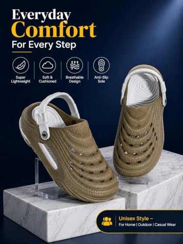 Image of Men's Clogs Mules for Men & Boys - CreamComfortable, Lightweight, Non-Slip, Waterproof, Stylish, Classic, Casual, Everyday Mules