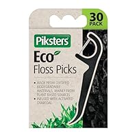 Piksters Eco Charcoal Floss Picks 30 Pieces Pack
