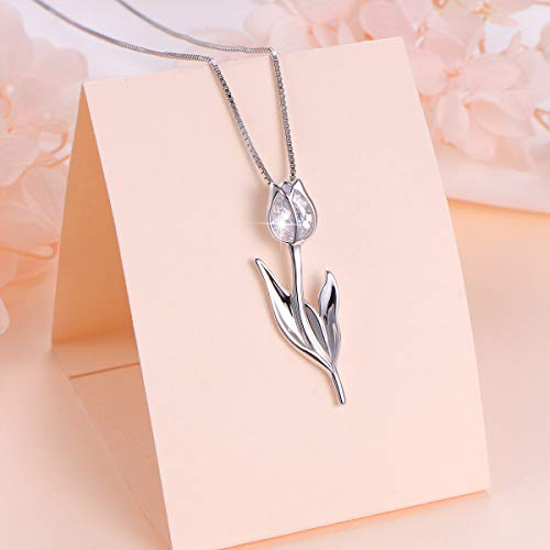 DAOCHONG Sterling Silver Flowers Tulip Calla Lily Sunflower Daffodil Poppy Lotus Pendant Necklace and Ring for Women2