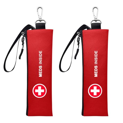 klyrith EpiPen - Bolsa de transporte médica (2 unidades, aislada, con cremallera YKK y mosquetón, para 1 Epi Pen, medicamentos para alergias y asma, fácil de detectar), color rojo, rojo, 20 x 6 cm