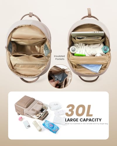 LOVEVOOK Wickelrucksack Groß Baby Wickeltasche Rucksack mit Wickelauflage Diaper Bag mit Kinderwagengurte Lässig Windeltasche Mommy Kliniktasche Geburt Babytasche für Mama und Papa Beige Khaki