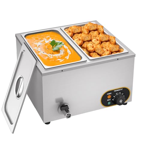 MOOTACO Bain Marie Électrique Chauffe-Plats Professionnel en INOX, 2X 1/3 GN Récipients avec Couvercle,Température réglable 30°C - 85 °C, pour Les...