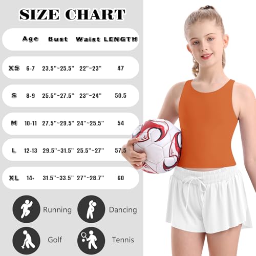 Image of DOCUMO Girls Tank Tops Double Lined Racerback Crop Tops for Kids Sleeveless Workout Tops for Dance, Yoga, Running, Sports