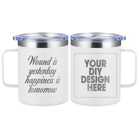 Personalized Custom Mug with Engraving Text/Logo Print in USA 12oz Double Wall Stainless Steel Coffee Cup Insulated Mug with Lid Cover