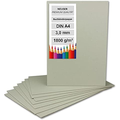 NEUSER PAPIER 10 x Bookbinding Cardboard DIN A4 (21 x 29.7 cm) - Thickness 3.0 mm (0.3 cm) - Grammage: 1800 g/m² - Grey Cardboard for Crafts, Model Making, Bookbinding Cover
