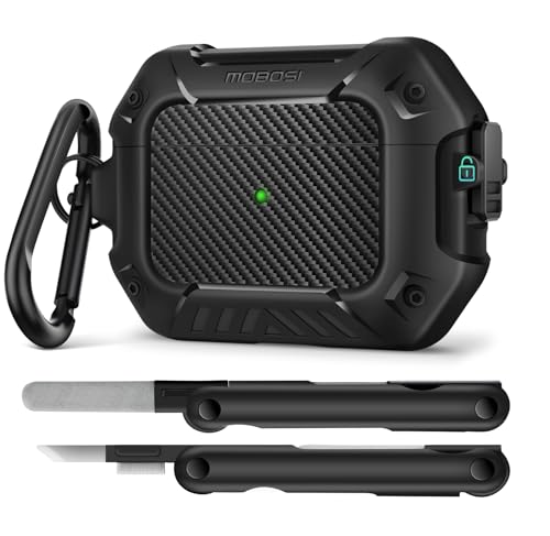 Image of MOBOSI for AirPods Pro 2 Case, Compatible with AirPod 2nd Generation Cover [Compatible with MagSafe] with Lock&Keychain&Cleaner Kit, Full Body Shockproof Protective Hard Shell (2023), Black | with Cleaner Kit