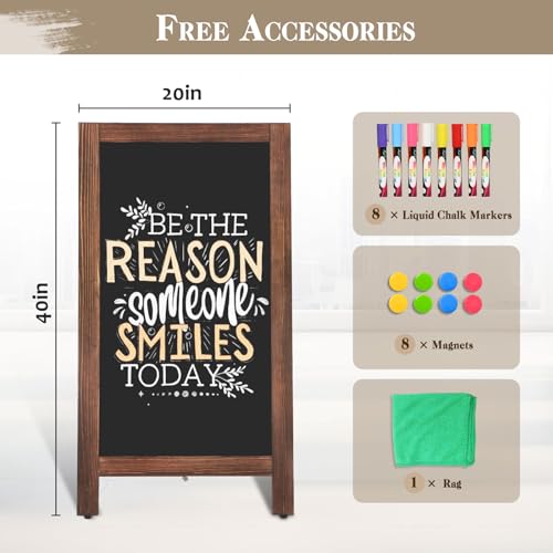 Image of Wooden A Frame Sign, 40 inch x 20 inch Brown Magnetic Sandwich Chalk Board | Double-sides Black Chalkboard Easel Signs, Outdoor Menu Sidewalk Sign for Bussiness, Restaurant, catering supplies