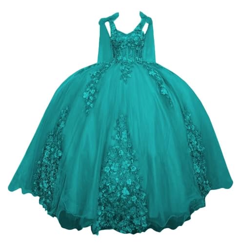 XYAYE Women's Off Shoulder Quinceanera Dresses Ball Gown with Train Puffy Sweet 15 16 Dresses 3D Flowers Prom Dresses XY078