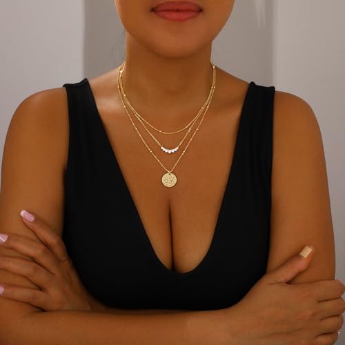 BBV Layered Gold Necklaces for Women Stackable Dainty 14K Gold Plated Silver Chain Necklace Layering Cute Fashion Pendant Choker Necklaces Trendy Jewelry Set Gifts for Women2