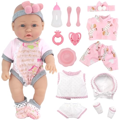 10 Inch Realistic Baby Doll Set with 3 Outfits & Accessories - Interactive Role Play Toy Includes Bottle, Pacifier, Rattle, Stroller for Kids Ages 3+