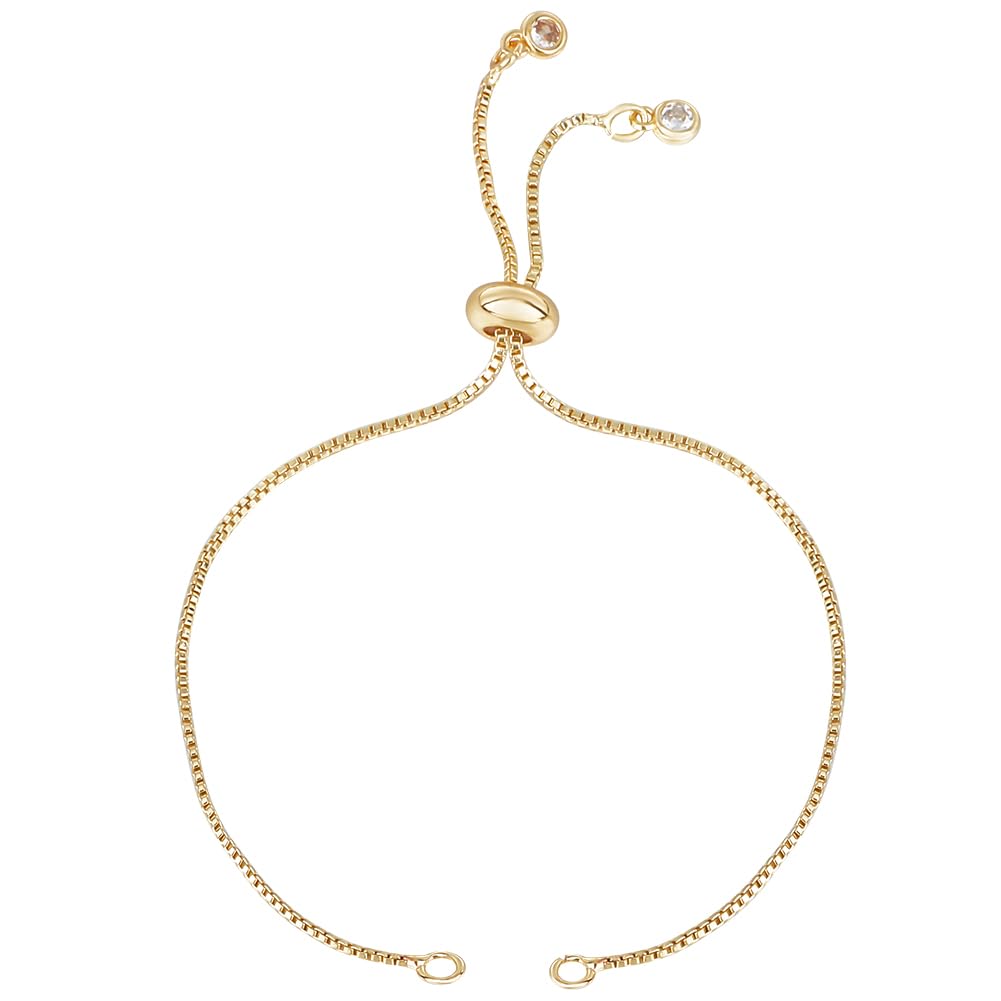 Beebeecraft 1 Box 10Pcs Chain Bracelet Making 18K Gold Plated Cubic Zirconia Slider Bracelet Chains Adjustable Extender Chain for DIY Jewellery Making Crafts