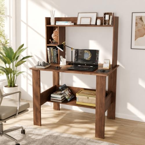 Image of SPYDER CRAFT Modern Daisy Engineered Wood Study Table with Storage Shelf | Clean Minimalist Computer Desk for Home, Office, & Bedroom | Durable & Easy to Clean (Columbian Walnut) (Assembly DIY)