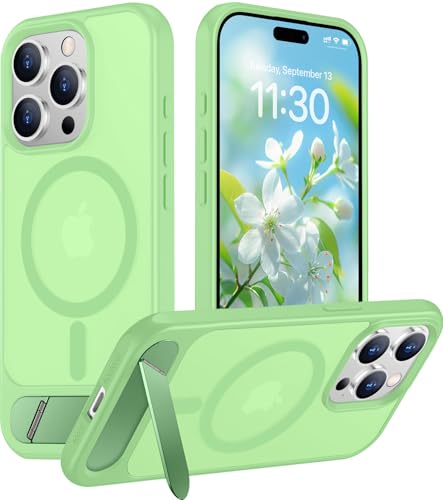 Image of Magnetic Compatible with iPhone 15 Pro Max Case, [Built-in Invisible Kickstand][Compatible with MagSafe][Military Grade Shockproof] Slim Translucent Matte Phone Case for iPhone 15 Pro Max 6.7 inch