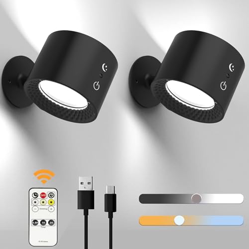 Geminilite Luzes LED montadas na parede, pacote com 2, arandelas de parede com controle remoto, lâmp