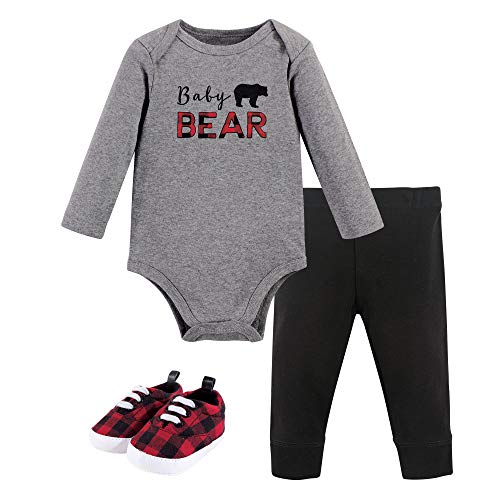 Little Treasure Unisex Baby Cotton Bodysuit, Pant and Shoe Set, Baby Bear, 0-3 Months