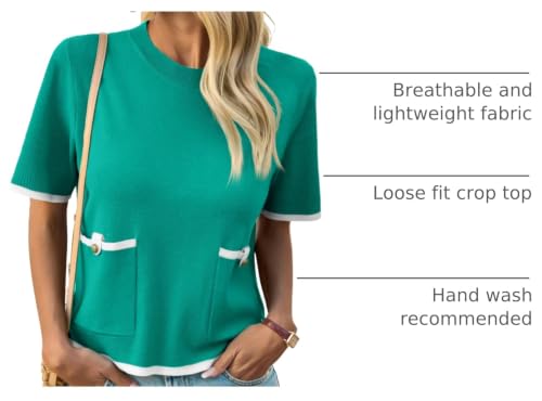 Image of Saodimallsu Women's Short Sleeve Color Block Crew Neck Sweater