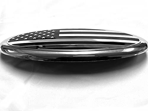 9 Inch Front Grille American Flag Emblem For Ford, 9"X3.5" Oval Decal Badge Nameplate For F150, F250, F350, Edge, Explorer, Range (9", Chrome And Black) #TOP2