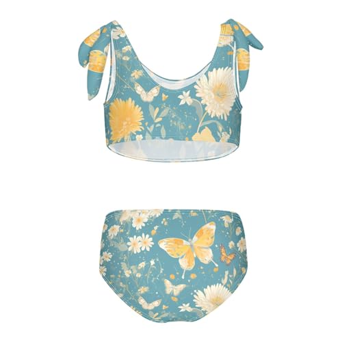 Butterflies Dandelions Pattern Butterflies Gold Girls 2 Pieces Kids Bikini Set Scoop Neck Swimsuit Swimwear Adjustable2
