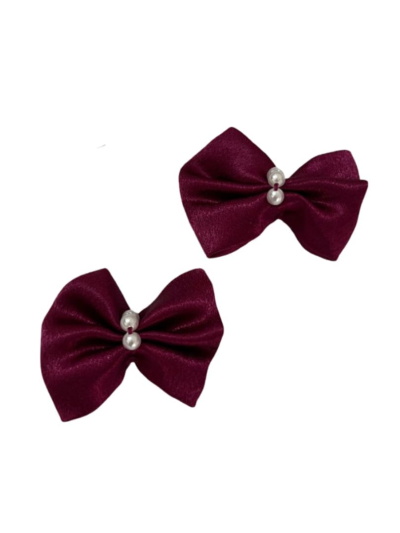 Satin Hair Bow Clips with Pearl Center Multicolor Girls And Women Hair Accessories (Wine (Maroon))-image-15
