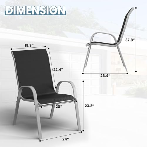 Image of Amopatio Patio Chairs Set of 6, Stackable Outdoor Dining Chairs for All Weather, Silver Frame Outdoor Chair Garden Furniture for Backyard Deck(Black)