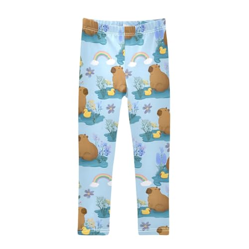ALAZA Girls' Leggings Children's Yoga Pants Skinny Printed Dance Duck Capybara Lovely Comfortable 4T