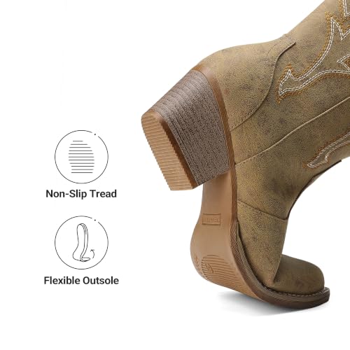 Image of DREAM PAIRS Women's Cowboy Cowgirl Boots Embroidered Pointed Toe Low Heel Western Mid Calf Boot for Theme Party Country Concert