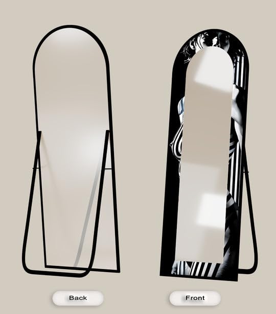 Muse monocromatica da 63,5 x 160 cm (larghezza x altezza), specchio da pavimento nero e bianco ad arco a tutta lunghezza - Specchio da pavimento colorato con cornice nera con
