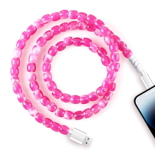 SAMONPOW for iPhone Charger Cord 66W Fast Charging Cable 3.3FT Cute Jade Beaded USB to ISO Charging Cord for Women Girls Phone Charger Cord for iPhone 14 13 12 11 Pro Max XR XS X 8 7 iPad, Pink