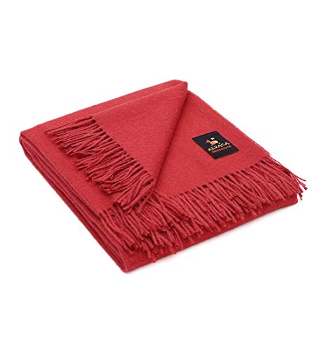 100% Baby Alpaca Wool Blanket Throw Solid Color Design For Bed Couch Sofa Soft Warm Peruvian Alpaca Wool Blankets 72" X 52" (Red) #TOP11