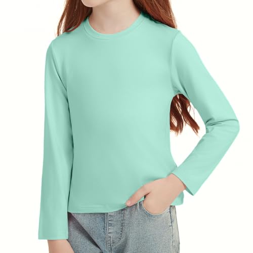 STYDAZZ Girls Long Sleeve T-Shirts Soft Basic Crewneck Tees for Kids Everyday Casual Tops Light Cyan 140