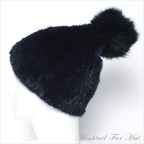ミンク 編み込み ファー 帽子 キャップ ぼんぼり付