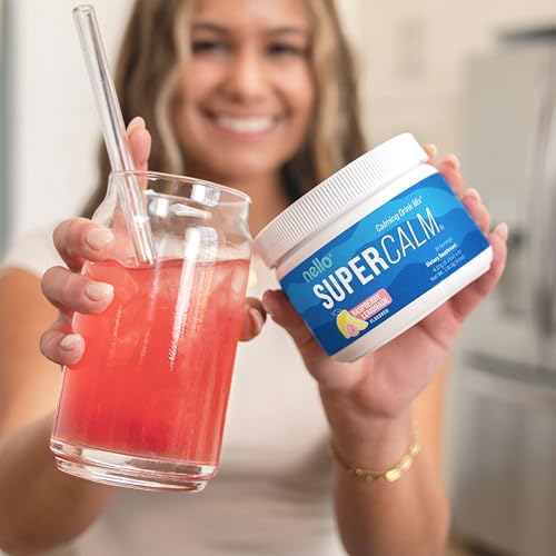 Image of Nello Supercalm Powdered Drink Mix Tub, Cortisol Reducer*, Sleep Aid Supplement, L Theanine, Ksm-66 Ashwagandha, Magnesium Glycinate, Vitamin D 3, No Sugar, Non GMO, 30 Ct, Raspberry Lemonade