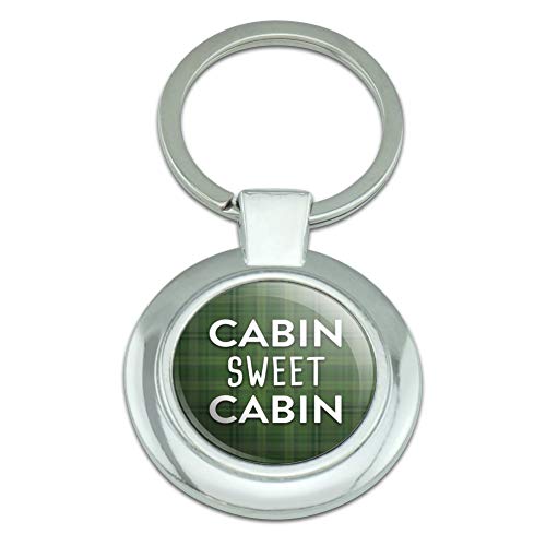 GRAPHICS & MORE Cabin Sweet Cabin Green Plaid Keychain Classy Round Chrome Plated Metal