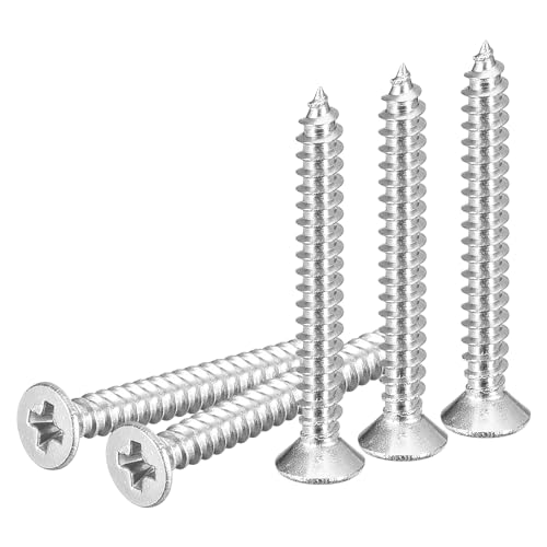 Image of DTGN 100Pcs #4x1 Flat Head Wood Screws, 304 Stainless Steel Phillips Self Tapping Screws - Good for Woodworking, Furniture - Silver