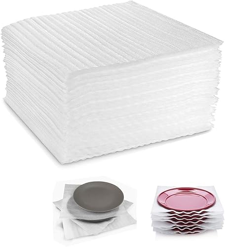 50-Count Packing Supplies Cushion Foam Sheets Safely Wrap to Protect Dishes China Glasses Plates Fragile Items for Moving Boxes 12" x 12" by VEDA