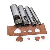 Junetree Professional 4Pcs. Leather Hollow Punch Set. Size: 5/7/10/15mm for Leather Craft,Canvas Paper Plastics Heart Shape Hollow Hole Punch Cutter Tool